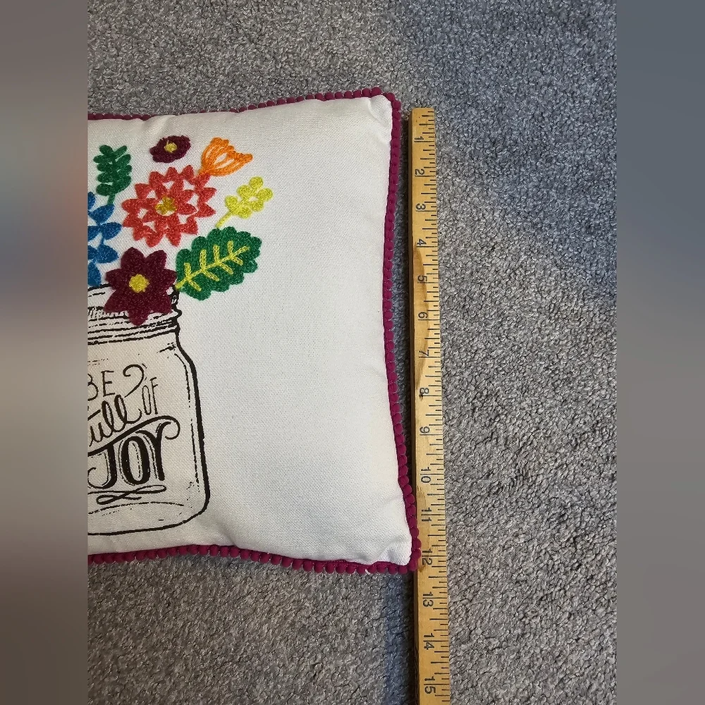Be Full of Joy Floral Embroidered Throw Accent Pillow Spring